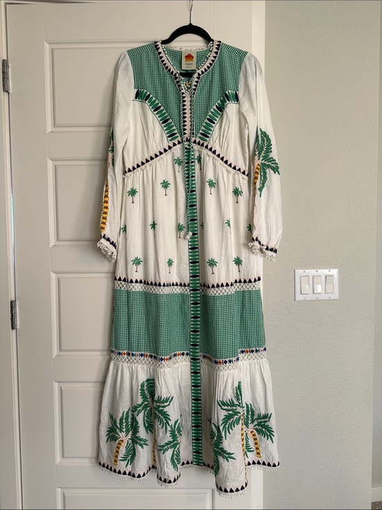 FARM Rio Dresses & Skirts - FARM Rio Green & White Palm-Print Embroidered Maxi Dress